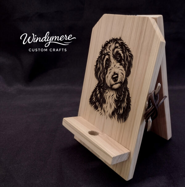 Images for Web Custom Laser-Engraved Cedar Cell Phone / Tablet Charging Display Stand