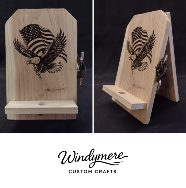Images for Web Custom Laser-Engraved Cedar Cell Phone / Tablet Charging Display Stand