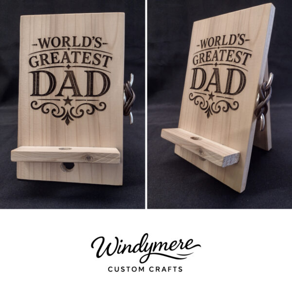 Images for Web Custom Laser-Engraved Cedar Cell Phone / Tablet Charging Display Stand
